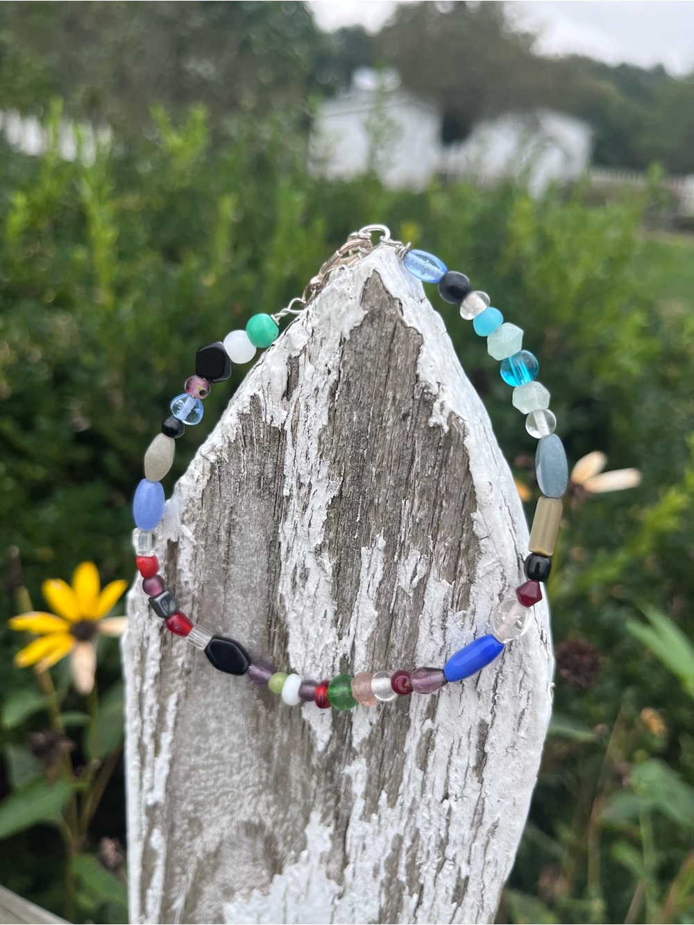 Hand Crafted Multicolor Beaded Bracelet — Blue, Green, Red, Black, Purple